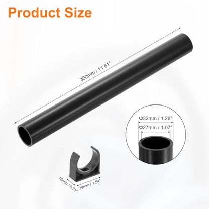 uxcell PVC Rigid Tube, 300mm Length Round Pipe Tubing, 27.2mm ID 32mm OD Plastic Tubes with Clamp for Aquarium, Water Cooling System, Cable Sleeve, Dark Gray - color: Dark Gray, size: 300mm x 27.2mm x 32mm