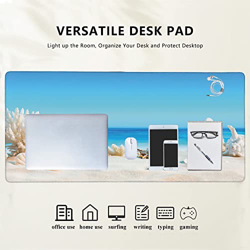 Seashells on Tropical Beach Extended Gaming Mouse Pad Large Desk Mat with Non-Slip Rubber Base and Stitched Edges,Keyboard Mouse Mat Desk Pad for Work,Game,Office,Home 35.4 * 15.7 Inch