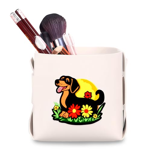 Dog Makeup Brush Holder, Decorative Desk Organizer for Jewelry Pen Pencil Glasses Storage, Dachshund Lovers Themed Gifts Stuff For Girls Teens Kids Women! - color: Dachshund