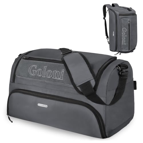 Goloni Gym Bag for Men Women, 40L Large 3 in 1 Duffle Bag for Travel, Durable Carry On Bag with Shoes Compartment and Wet Pocket,Weekender Overnight, Grey - color: Grey