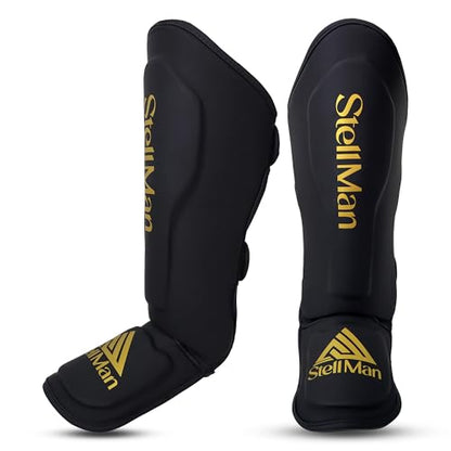 MMA Shin Guards for Men & Women | Lightweight Kickboxing Shin Pads with Foot Protection | Muay Thai, Sparring, Martial Arts & MMA Training Gear - size: Small-Medium