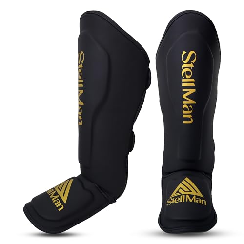 MMA Shin Guards for Men & Women | Lightweight Kickboxing Shin Pads with Foot Protection | Muay Thai, Sparring, Martial Arts & MMA Training Gear - size: Small-Medium