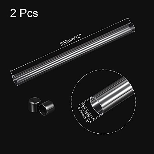 MECCANIXITY Clear Storage Tube Small Plastic Round Tubing with Caps Rigid Bottle Container 18x20x300mm/12 Inch for Item Stored, Pack of 2