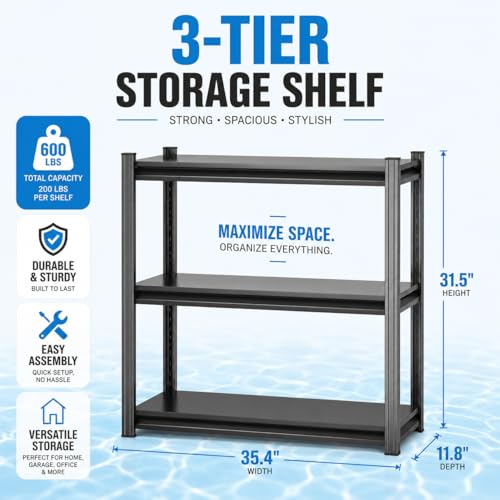 PRESTELION Aquarium Stand Fish Tank Stand 1200LBS Metal Shelving Adjustable Heavy Duty Storage Shelves Display Shelves Utility Shelf for Turtle Tank, Reptile Terrarium, 31.5" H×35.4" W×11.8" D, Black - size: 3-TIER 31.5"H×35.4"W×11.8"D