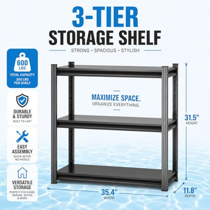 PRESTELION Aquarium Stand Fish Tank Stand 1200LBS Metal Shelving Adjustable Heavy Duty Storage Shelves Display Shelves Utility Shelf for Turtle Tank, Reptile Terrarium, 31.5" H×35.4" W×11.8" D, Black - size: 3-TIER 31.5"H×35.4"W×11.8"D