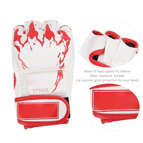 HERCHR MMA Gloves, Professional MMA Fingerless Gloves PU Leather Punching Bag Sanda Boxing Gloves for Punching Bag Sparring Muay Thai Karate - color: white red