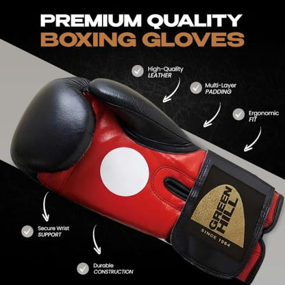 Green Hill Curved Boxing Focus Mitts for MMA, Muay Thai & Boxing - color: BLACK/RED