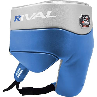 RIVAL Boxing RNFL100 Professional No-Foul Groin Protector with Laces, Dual Waist Straps, Ultra-Lightweight Construction, and Super-Rich Microfibre PU - color: Blue/Silver, size: X-Large