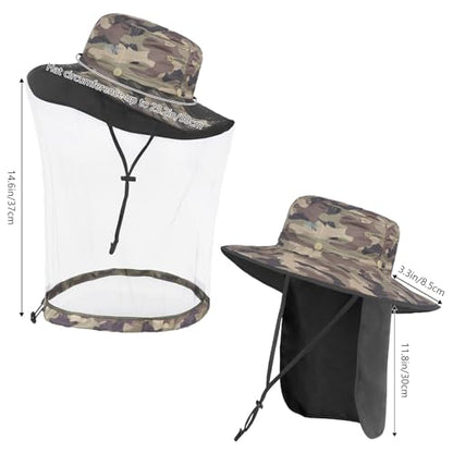 BASSDASH UPF 50+ Mosquito Sun Hat with Hidden Head Net and Neck Flap for Men Women Outdoor Fishing Hiking Camping - color: Earth Camo