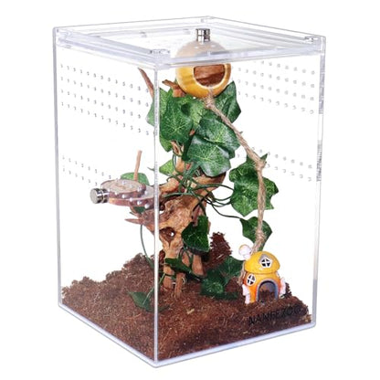 NANEEZOO Magnetic Acrylic Reptile Cage, 6"x6"x9" Tall Enclosure Transparent Reptile Breeding Box Terrarium Tank for Tarantula Scorpion Sling Isopods Invertebrates Insect Mantis