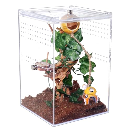 NANEEZOO Magnetic Acrylic Reptile Cage, 6"x6"x9" Tall Enclosure Transparent Reptile Breeding Box Terrarium Tank for Tarantula Scorpion Sling Isopods Invertebrates Insect Mantis