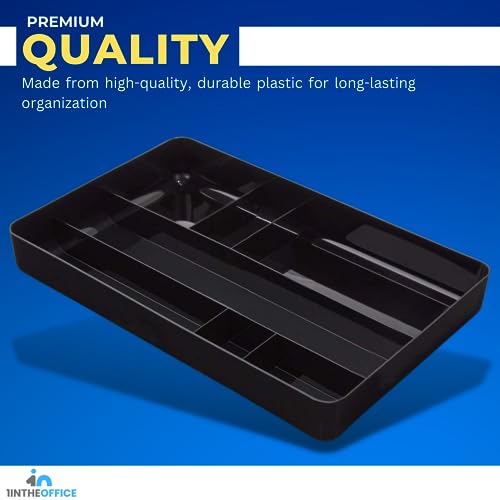 1InTheOffice Desk Drawer Organizer Tray, Desktop 7 Storage Compartment, Plastic, Black 14.13" L x 9.13" W x 2.04" H