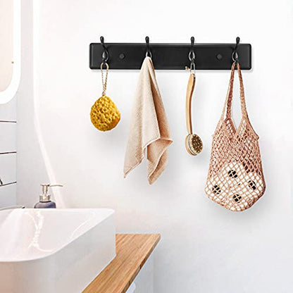 Badiano Heavy Duty Wooden Coat Rack, Wall-Mounted Organizer, 19 Inch, Black - color: Black, size: 4 Hooks