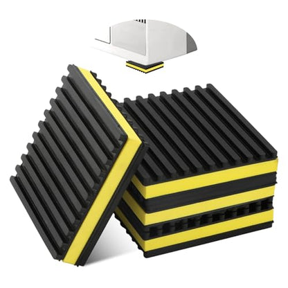 4Pcs an-ti Vibration Pads 4"x4"x7/8" Sound Isolation Ribbed Rubber Mats, Heavy Duty Vibration Isolation Pads for HVAC,Compressor,Air Conditioner,Washing Machine,Dryer, Treadmill(Color:Black+Yellow)