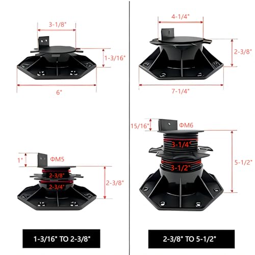 12Pack Adjustable Deck Support Pedestal - Base Support for Floating Deck Platform, Adjusts 1-3/16" to 2-3/8", Black