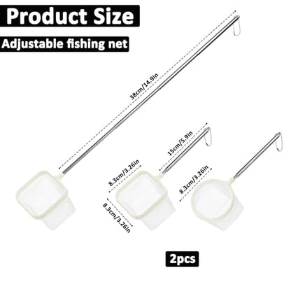 Aquarium Fish Nets, Fish Net for Tank, 2Pack White 3Inch Fine Mesh Aquarium Net Shrimp Nets with Extendable Stainless Steel Handle Small Tank Tool for Shrimp Bettas Square Round Debris