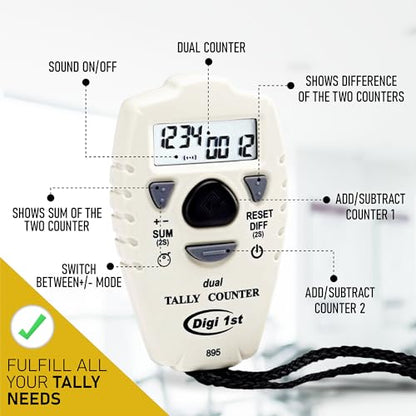 TC-895 Digital Dual Tally Counter, Electronic Up Down Clicker Counter, Add/Subtract People Counter, Handheld Pitch Counter for Golf, Lap & Sports Games - size: 3-1/2 (Pack of 2)