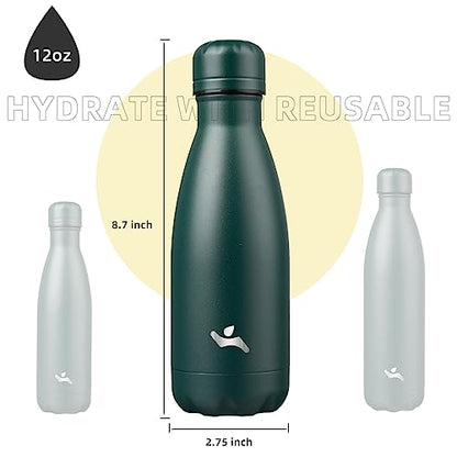 Konokyo 12 oz Insulated Stainless Steel Water Bottle, Army Green - color: Army Green, size: 12 Ounces