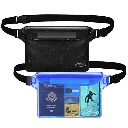 AiRunTech Waterproof Crossbody Belt Bag for Women Men,River Lake Canoe Essential Accessories Must Haves,Waterproof Pouch for Phone Passport Wallet Purse with Waist Strap - color: Black + Blue