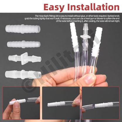 Hilitchi No.2 Clear Tubing Assortment with Hose Barb Fittings Kit Flexible Plastic Tube Hose Set For Home Repair Water Oil Transfer Aquarium