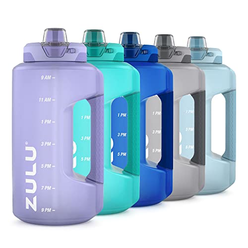 ZULU Goals 64oz BPA-Free Plastic Water Bottle with Time Markers, Violet | Half gallon leakproof water jug with time markers and locking straw lid. BPA-free, great for gym, work, and all-day hydration - color: Violet, size: 64 Ounces