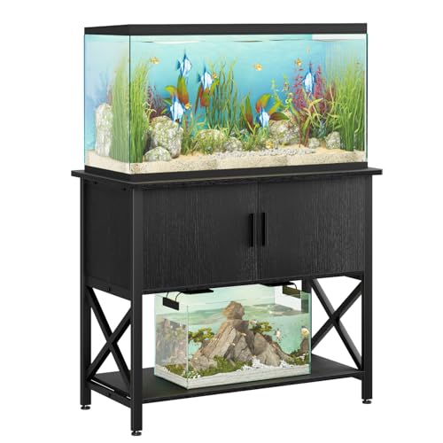 40-50 Gallon Aquarium Stand, Fish Tank Stand with Cabinet Storage, Metal Turtle Reptile Tank Stand, Fish Tank Accessories Storage, 36.6" L*18.9" W Tabletop, Black - color: Black