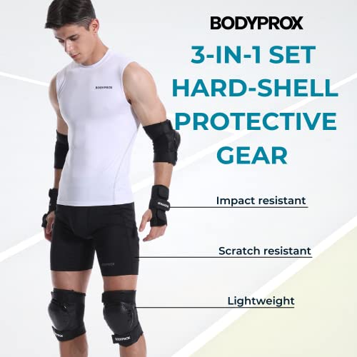 BODYPROX Knee Pads Elbow Pads Wrist Guards Set for Inline Skating, Skateboarding, Roller Derby and BMX Ride. - size: Large