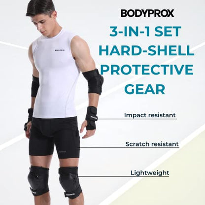 BODYPROX Knee Pads Elbow Pads Wrist Guards Set for Inline Skating, Skateboarding, Roller Derby and BMX Ride. - size: Large
