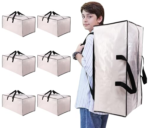 Heavy Duty Moving Bags with Backpack Straps and Strong Handles, Alternative to Moving Boxes and Storage Totes for Dorm Room Essentials, 6 Pack, Clear - color: Clear, size: 93 L - 6 pcs - Backpack