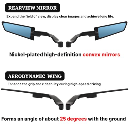 XINGWU Motorcycle Mirrors Anti-glare Stealth Mirror Adjustable Rotating Rearview Mirror Wind Wing Side Mirror for Z650 Z900 Z1000 Duke 390 790 1290 MT07 MT09 S1000 Street Bike Mirrors