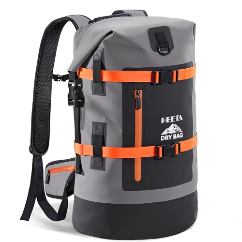 HEETA Dry Bags Waterproof Backpack 40L for Men & Women, Roll Top Heavy Duty Cushioned Hiking Backpack for Kayaking Boating Paddle Boarding Fishing Travel Camping Beach Vacation Cruise Ship Essentials
