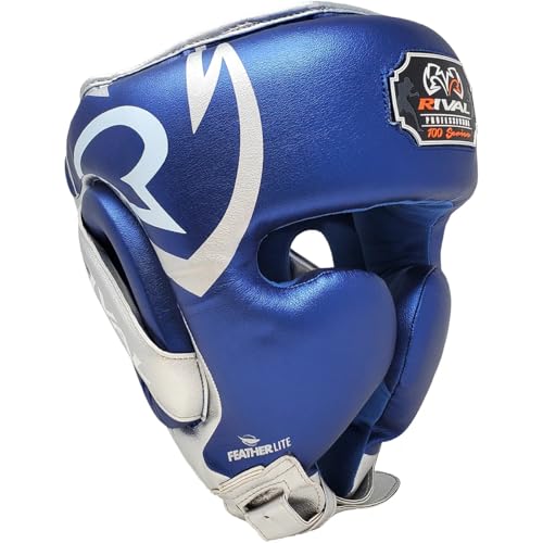 RIVAL Boxing RHG100 Professional Headgear - Lightweight Construction with Wide, Lateral Eye Opening for Maximum Visibility - color: Blue/Silver, size: Medium