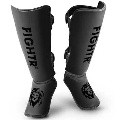 FIGHTR® Shin Guards - with a and Ideal Padding | Thick shin Protection for Kicks in Kickboxing, MMA, Muay Thai and Other Martial Arts - color: Black White, size: Small