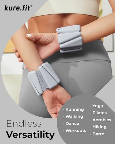 Pilates Wrist & Ankle Weights | Adjustable Weighted Bangles | 1LB/2LB Each - color: Gray, size: 1 LB