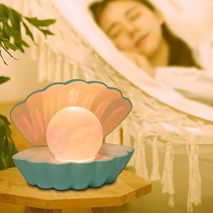 Shell Pearl Beach Themed Night Light, RGB 8 Colors Changing Mood Shell Pearl Lamps, Bedside LED Clamshell Portable Night Lights for Bar (Green) - color: Green
