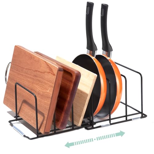 Cutting Board Organizer, Adjustable Pot and Pan Organizer Rack, Kitchen Cabinet Holder for Cutting Board,Baking Tray, Cookie Sheet, Bakeware Organizer for Countertop