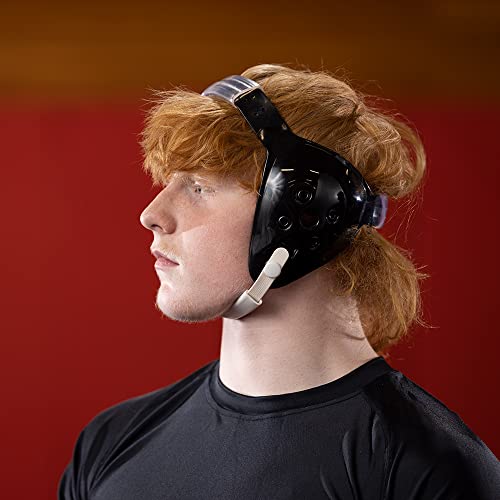 Matman Halo Adult Wrestling Headgear for Men | Old-School Hard Shelled Wrestling Ear Guard for BJJ, MMA, & Grappling | Low-Profile Design - color: Black