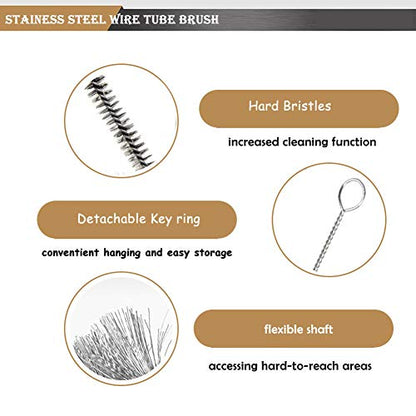 10mm Tube Brush Stainless Steel Wire Bottle 11.4 inch Long-Handle Stiff Bristle Cleaning 12pcs