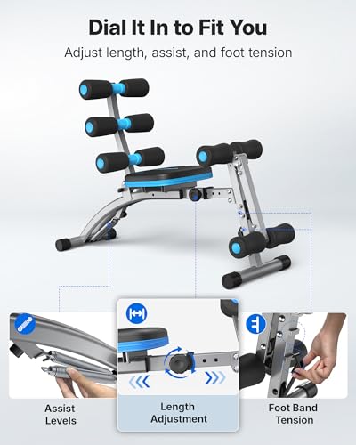 MERACH Ab Machine, Adjustable Ab Trainer, Sit Up Exercise Equipment 300LBS - color: Black Blue