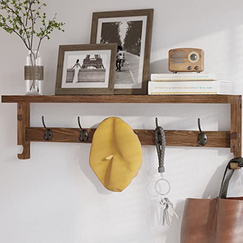 AMBIRD Coat Rack Wall Mount with Shelf, 28.9 Inches Coat Hooks Wall Mounted with 5 Hooks, Wall Hat Hooks for Hanging in Entryway, Living Room, Bathroom, Bedroom (Brown) - color: Brown, size: 5 Hooks 28.9" L