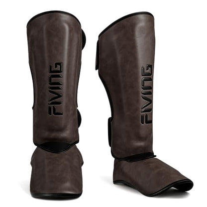 Retro Style Muay Thai Shin Guards,for Men Women - color: Dark Brown, size: Medium