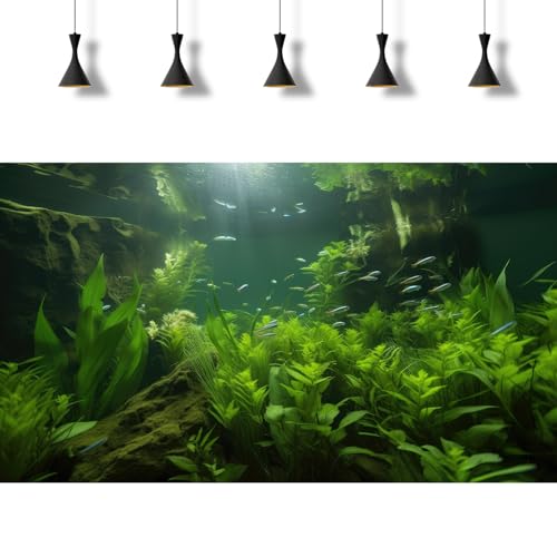 2 Packs Underwater Aquarium Background Lush Green Aquatic Plants Fish Tank Background Undersea Stone with Moss Tropical Reptile Tank Backgrounds Under The Sea World Aquarium Backgrounds 48x24in - color: Dark Green, size: 48(W)x24(H)in