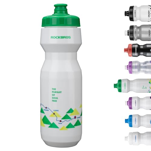 ROCKBROS Bike Water Bottle 20oz-25oz Squeeze Cycling Water Bottle BPA Free - color: 25oz White Green, style: 1 Pack
