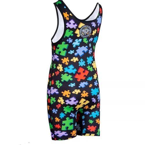 KO Sports Gear Adult Wrestling Singlets, Funny & Holiday Designs, XS-3XL - color: Autism Awareness, size: Small