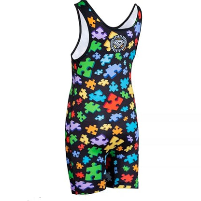 KO Sports Gear Adult Wrestling Singlets, Funny & Holiday Designs, XS-3XL - color: Autism Awareness, size: Small
