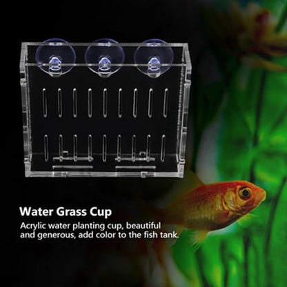 Aquarium Plant Holder, Fish Tank Plant Holder Cup, Acrylic Planter Grass Container with Suction Cups for Water Feature Decoration