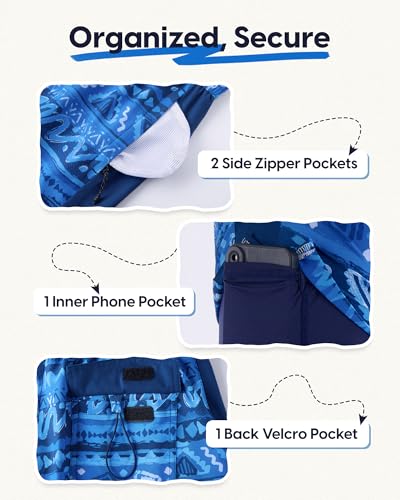 maamgic Mens Swim Trunks - Mens Bathing Suit with Compression Liner 7 Inch Quick Dry Fshion Stretch Zipper Pockets Swimwear - color: 2-navy Blue-navy Blue-layered Pattern, size: XX-Large
