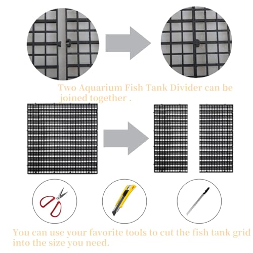 4pcs Aquarium Lid Hood Fish Tank Top Cover Terrarium Lid Plastic Grid Panel Egg Crate Grate with 6 Aquarium Glass Cover Board Clip Fish Tank Lid Anti-Jumping Net Cover (Black,11.6*11.6inch)