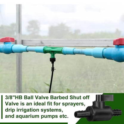 3 Pcs 3/8" Ball Valve Barbed Shut off Valve with 2 Way Hose Barb for Sprayer Drip Irrigation and Aquariums, Compatible with Fimco Sprayer