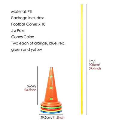 YXXSDP Professional Hurdle Cone Set, Adjustable Training Cones and Agility Poles, Multi-Sports Practice Equipment for Kids Pets Adult - color: Round Cones+1m Pole